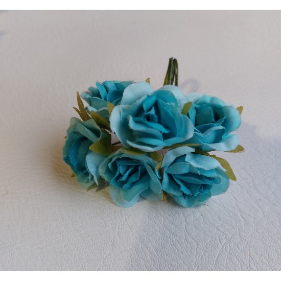 Цветы из ткани 2,5 см в пучках (6 шт) цв. бирюзовый, цена за пучок